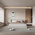 Modern Minimalist Bedroom Interior With Recessed Lighting Pendant Lights Wooden Floor And Blinds
