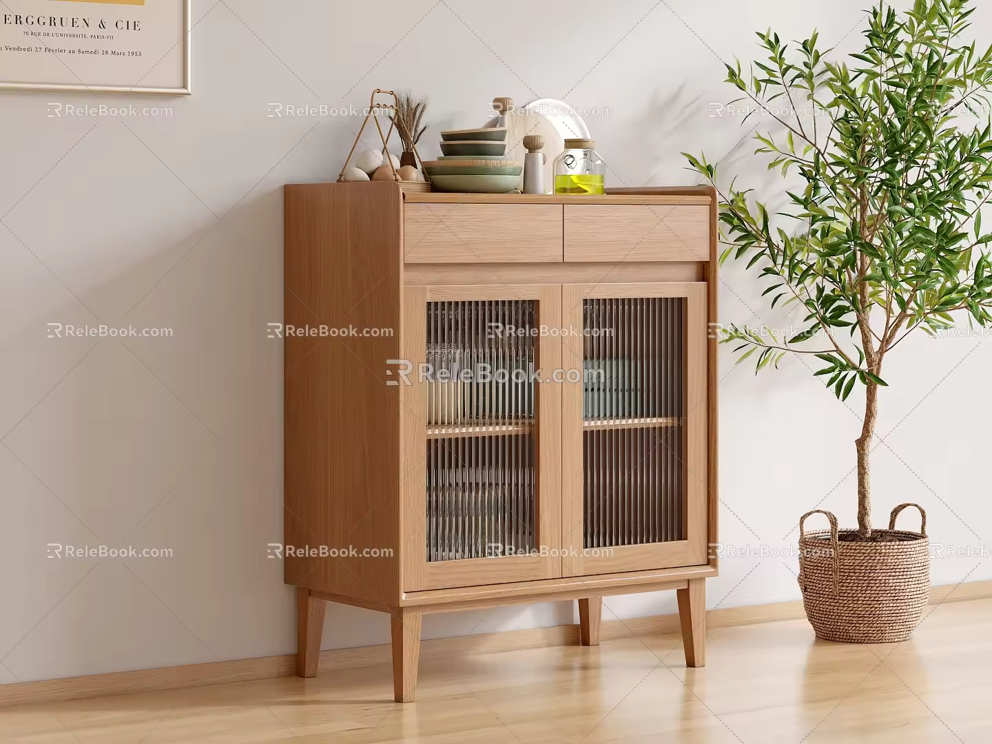 Nordic Sideboard Solid Wood Sideboard 3d model