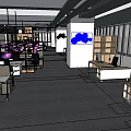 Modern Public Office Space Interior Design With Open Layout Multiple Workstations And Computers 3d model