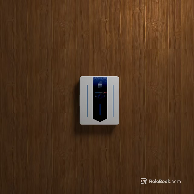 Industrial Equipment White Device with Blue Lines and Display Screen Mounted on Wooden Wall 3d model 
