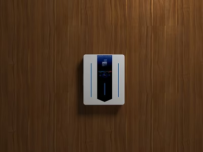 Industrial Equipment White Device with Blue Lines and Display Screen Mounted on Wooden Wall 3d model