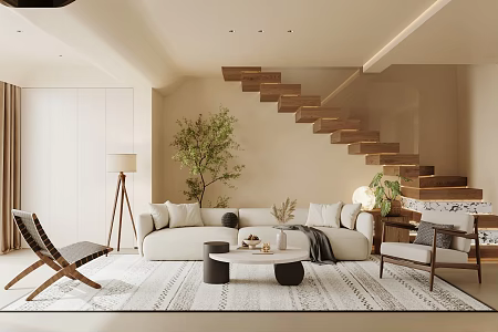 Quiet Home Living Room Sofa Tea Table Combination Leisure Chair Indoor Plant Landscape Ancient Style Living Room Leisure Chair 3d model