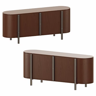Modern Brown Wooden Storage Cabinet With Metal Legs And Doors Design 3d model