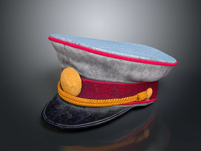 Stylish Gray Red And Blue Fashion Hat With Yellow Badge Decorative Band And Colorful Accents 3d model