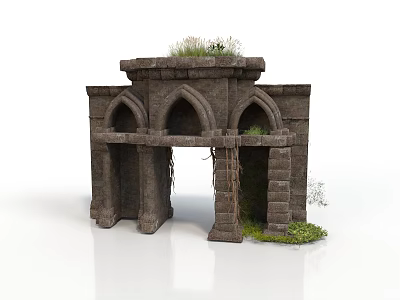 Modern Garden Design Featuring Stone Archway Structure With Grass And Vines 3d model