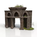 Modern Garden Design Featuring Stone Archway Structure With Grass And Vines 3d model