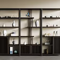 Dark Wooden Chinese Bogu Shelf With Porcelain Tea Sets And Decorative Items