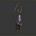Light Brown Cat Shaped 3D Model With Long Curly Tail Holding Lit Lantern