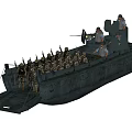 Military Warship with Many Soldiers Standing on Deck and Open Front Ramp