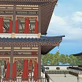 Ancient Chinese Architecture Courtyard With Traditional Wooden Pagoda Lanterns And Furniture