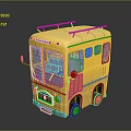 Yellow School Bus With Roof Rack Front Logo And Green Wheels