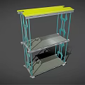 Modern Display Shelf With Teal Frame Yellow Top And Gray Multi Tier Shelves