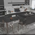 Modern Dining Table Set with Matching Chairs in Contemporary Kitchen With Marble Countertop And Cabinets