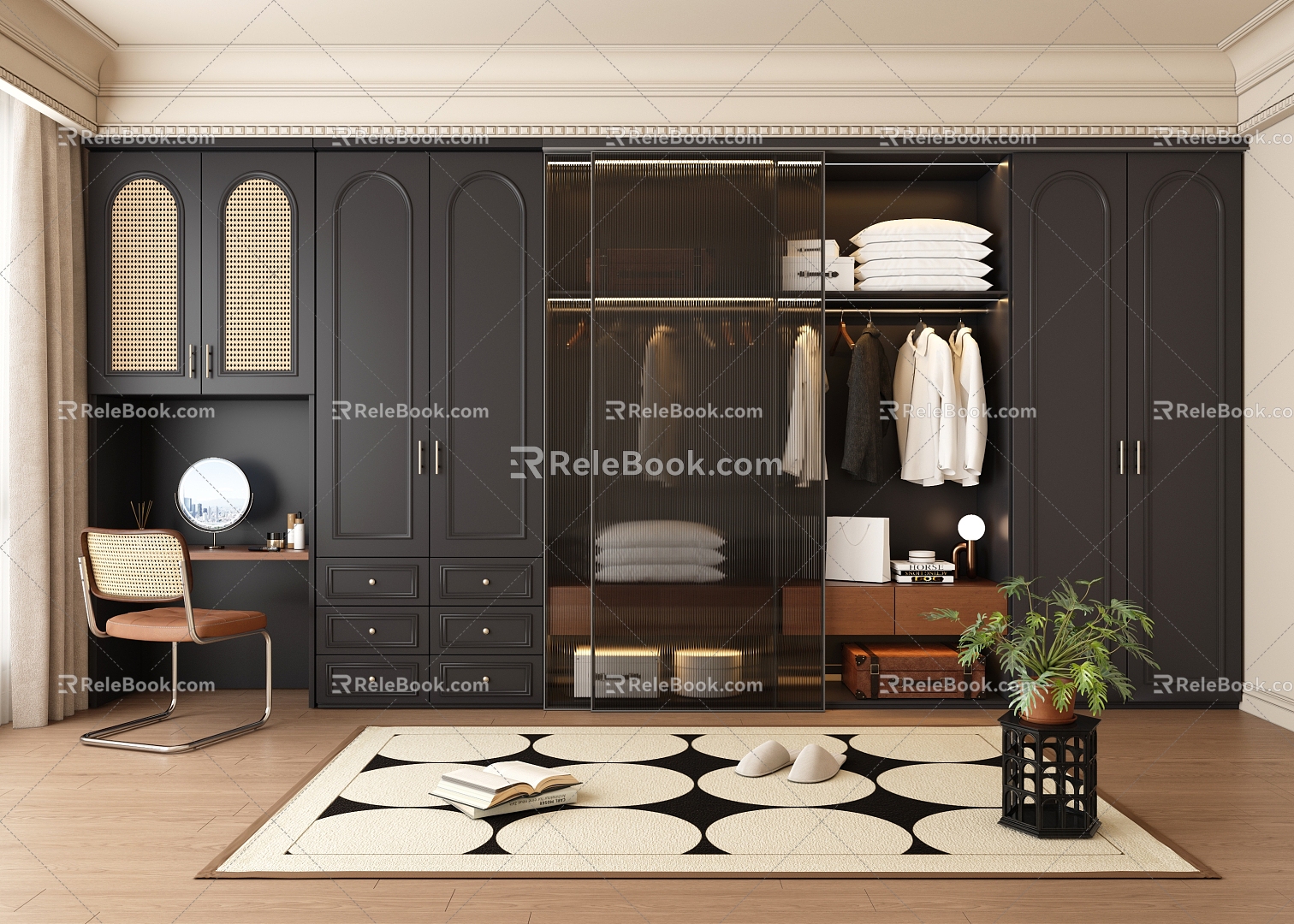 French Style Wardrobe Cloakroom Push-pull Wardrobe Dressing Table Wardrobe One-piece 3d model