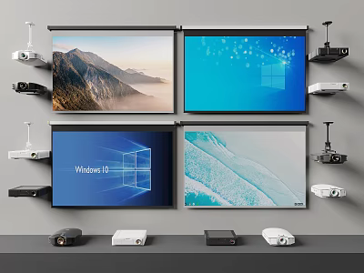 Modern Projection Monitoring System Featuring Multiple Screens And Surveillance Cameras Setup 3d model