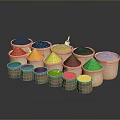 Colorful Edible Food Powders in Assorted Wooden Cups for Baking