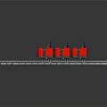 Red Amusement Park Ride with Multiple Black Seats on Metal Track for Fun