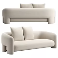 Comfortable Modern Casual Beige Sofa Set With Two Pillows Rounded Armrests Design 3d model
