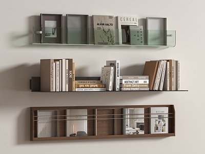 Bookshelf wall-mounted books 3d model