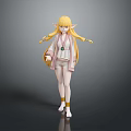 Anime 3D Blonde Elf Character With Braided Pigtails Elf Ears And Green Badge