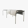 Outdoor Table with Wooden Top White Metal Legs and Zigzag Patterned Blanket Brown Beige Purple