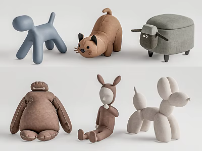 Cute Animal Shaped Ottoman Sofa Stools in Blue Brown Gray White for Living Room Decor 3d model