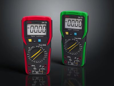 Pro'sKit Red And Green Digital Multimeters With LCD Screen Showing 0000 3d model