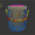 Yellow Handwoven Wicker Storage Basket With Lid And Two Handles 3d model