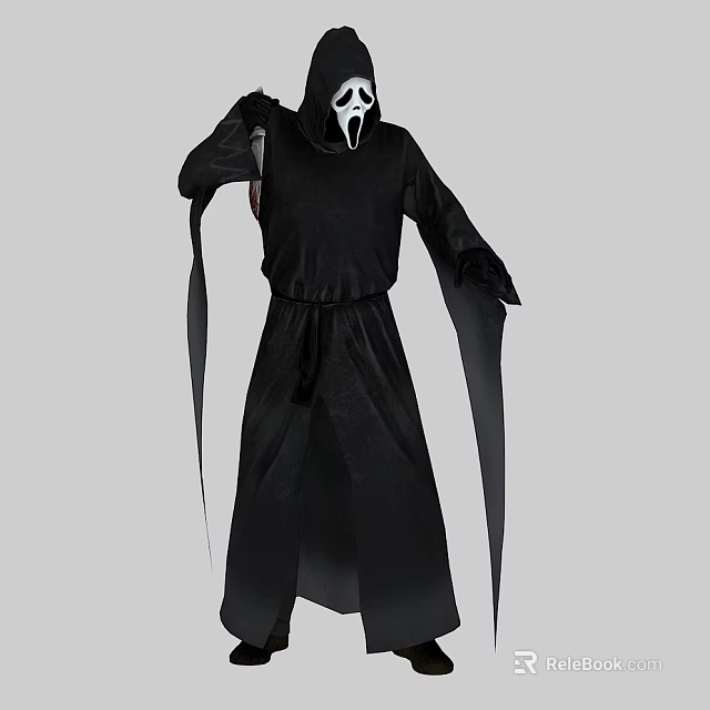 Game And Movie Character Wearing Black Robe With White Skull Mask Standing Pose 3d model 