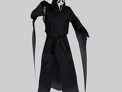 Game And Movie Character Wearing Black Robe With White Skull Mask Standing Pose 3d model