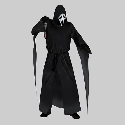 Game And Movie Character Wearing Black Robe With White Skull Mask Standing Pose 3d model