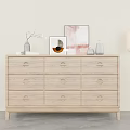 Wooden Entryway Cabinet Sideboard With Decorative Vases Frames And Pendant Light