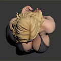 Blonde Woman in Gray Dress with Hands Behind Back and Black High Heels against Gray Gradient Background