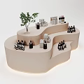 Modern Curved Display Shelf With Bottled Products And Small Tree Decoration 3d model