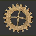 Golden Circular Lighting Fixture Set With Gear Like Design And Decorative Patterns