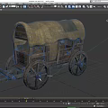 Vintage Old Wooden Wagon with Canvas Cover and Large Wooden Wheels