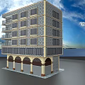 Detached Villa Featuring Gray Brick Exterior Multi Story Structure Multiple Windows Balconies And Arched Entrance