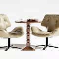 Beige Leather Dining Set With Comfortable Swivel Chairs And Round Wooden Table
