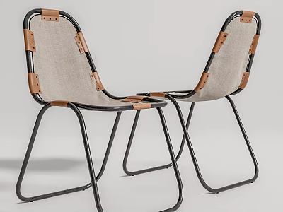 Modern Accent Chairs With Black Metal Frame Beige Fabric Seat And Brown Leather Accents 3d model