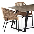 Modern Rattan Table and Chair Dining Set with Woven Seats and Metal Frame Design