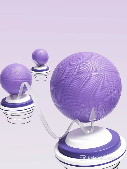 Purple Spheres In Different Sizes With White Spiral Coils And Connections Design 3d model 