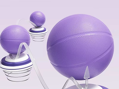 Purple Spheres In Different Sizes With White Spiral Coils And Connections Design 3d model