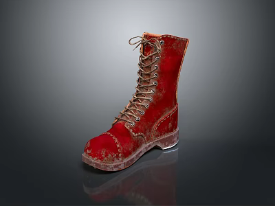 Red Velvet Lace Up Boots With White Sole Stylish Fashionable Footwear For Daily Wear 3d model