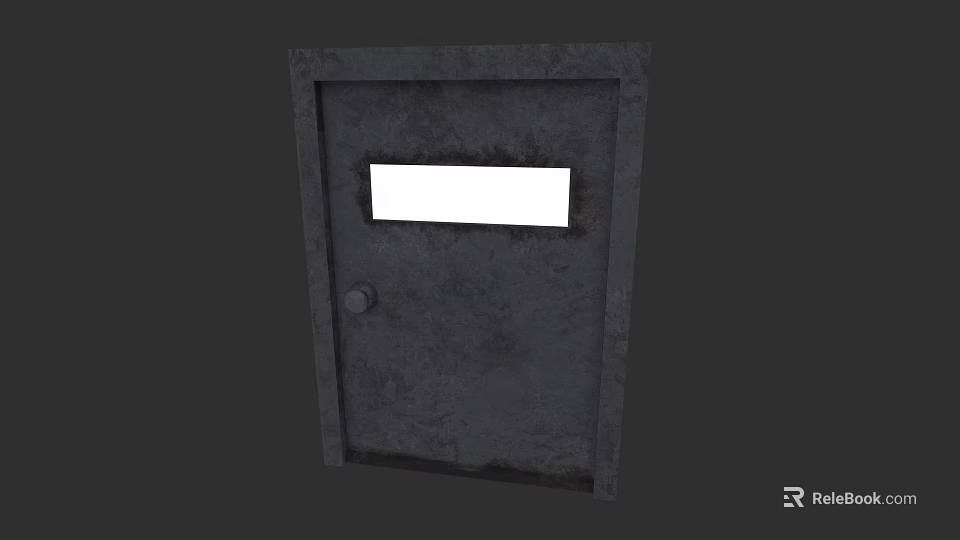 Dark Gray Metal Door With Small Rectangular Window And Round Handle 3d model 