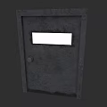 Dark Gray Metal Door With Small Rectangular Window And Round Handle