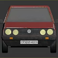 Red Paper Model Car With Handmade Design And Black Wheels On Dark Background
