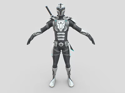 Futuristic Game Movie Character in Black Silver Armor with Blue Accents and Sword 3d model