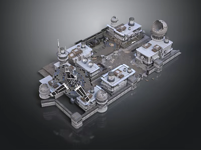 Detailed Stone Castle Architecture Featuring Multiple Towers Domes Platforms And Courtyards 3d model