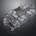 Detailed Stone Castle Architecture Featuring Multiple Towers Domes Platforms And Courtyards