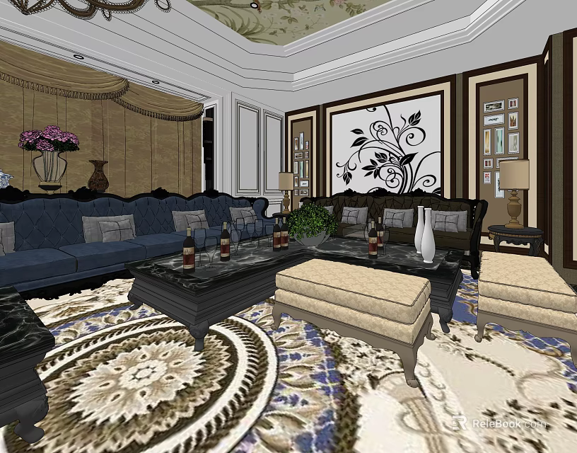 KTV Lounge Interior Design With Comfortable Sofa Coffee Table And Decorative Painting 3d model